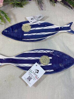 La Tavola Hand Painted Made Italy Ceramic Fish Shape Serving Appetizer Plates 2